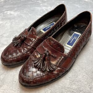 Bragano Woven‎ Kiltie Loafers Mens 10.5M Mahogany Leather Preppy Made in Italy